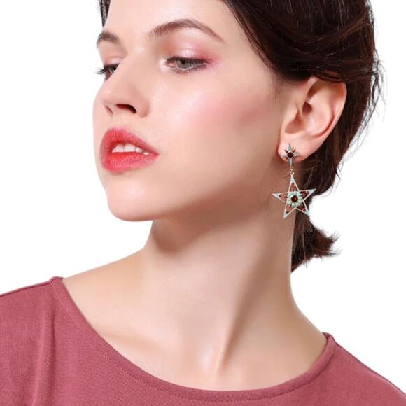 Bijoux Star Crescent Moon Mismatched Gold Tone Multicolor Dangle Earrings NWT - Picture 12 of 14